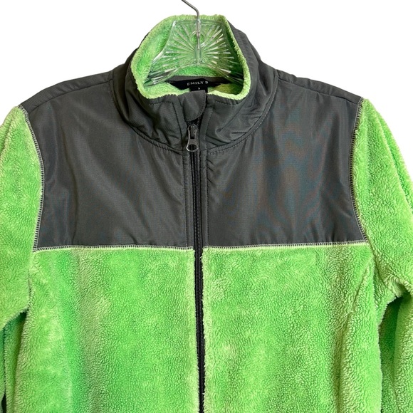 Emily B Fleece Teddy Bear Jacket Green & Gray Front Zip Size 14/16 - Picture 2 of 12